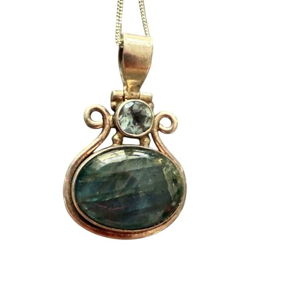 None Jewelry - 925 Sterling Silver Blue Topaz Labradorite Pendant Necklace 

Preowned